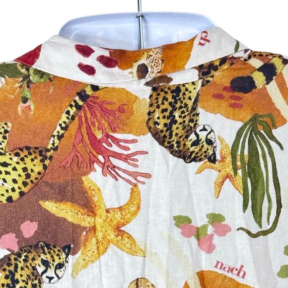 Nach Bijoux Earth Hand Painted Midi Dress Button Front Linen Blend Women's  Sz S - Picture 9 of 14